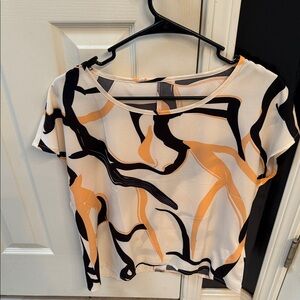 SHEIN Orange and Black Abstract Short Sleeve Top